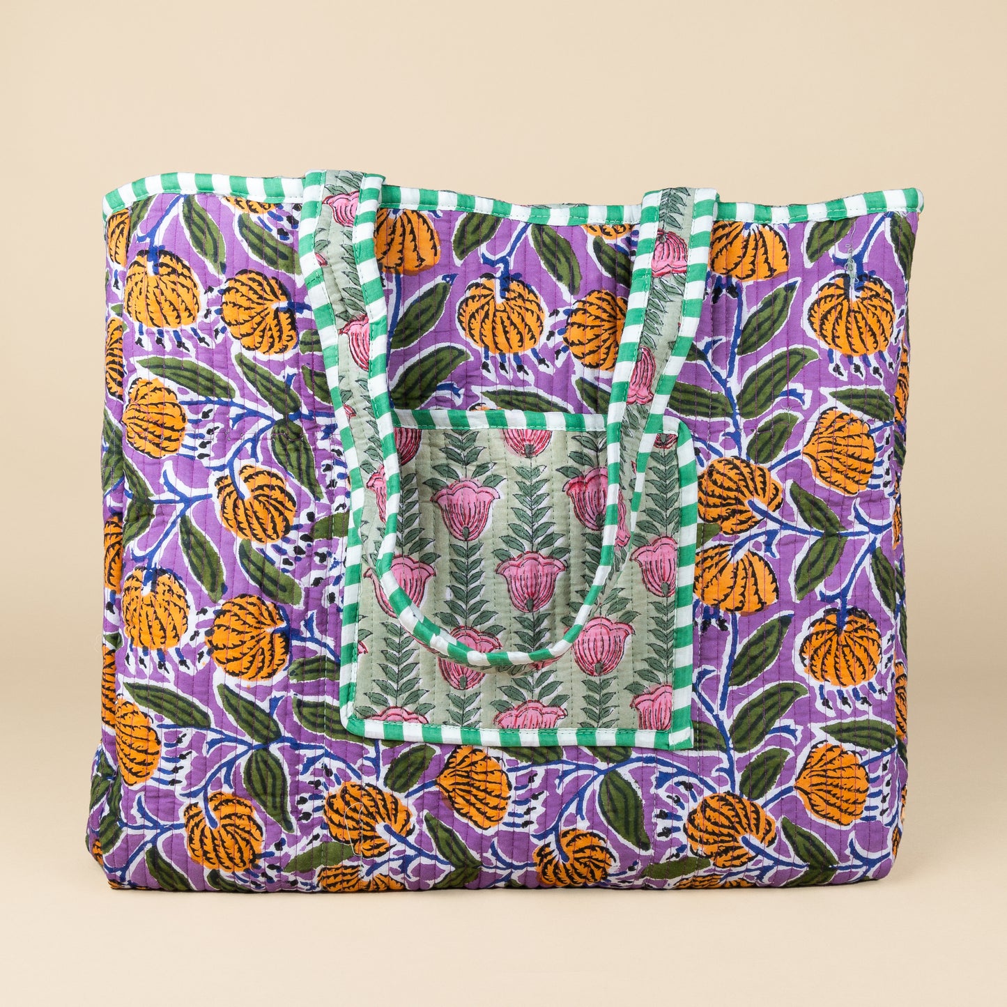 Tote Bag - Groen - Lila - Rits - No.3