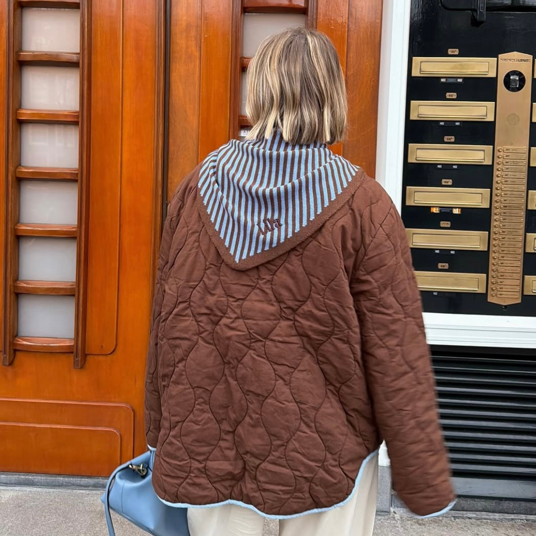 Triangle Scarf - Toffee - Brown & Blue stripe - Large