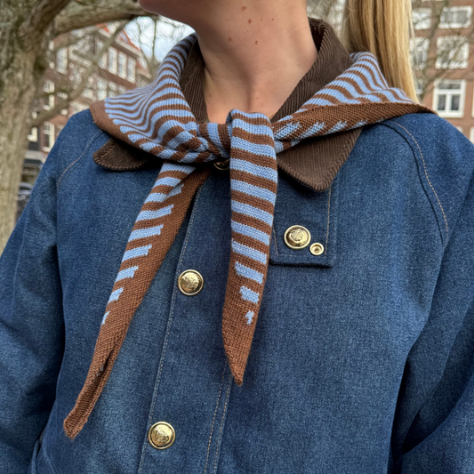 Bufanda triangular - Azul & Raya marrón - Pequeña