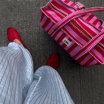 Pre-order - Tote bag - Rood - Roze - Strepen - inclusief toilettas -Rits