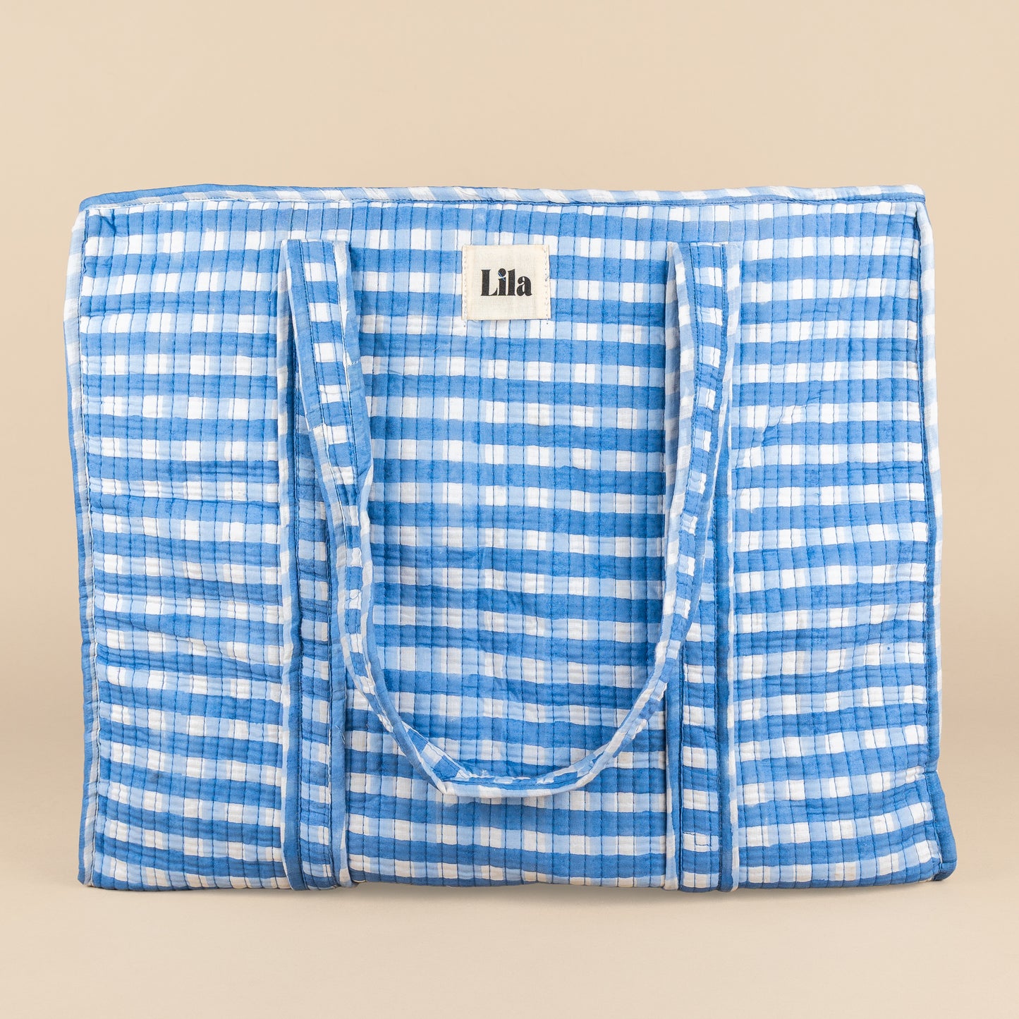 Einkaufstasche – Gingham – inklusive Kulturbeutel – Blau – Reißverschluss – Nr. 20