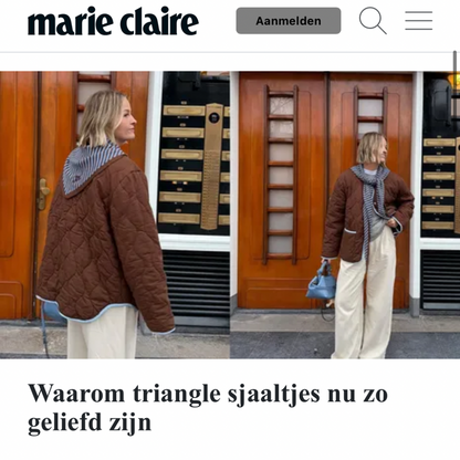 Triangle Scarf - Toffee - Brown & Blue stripe - Large