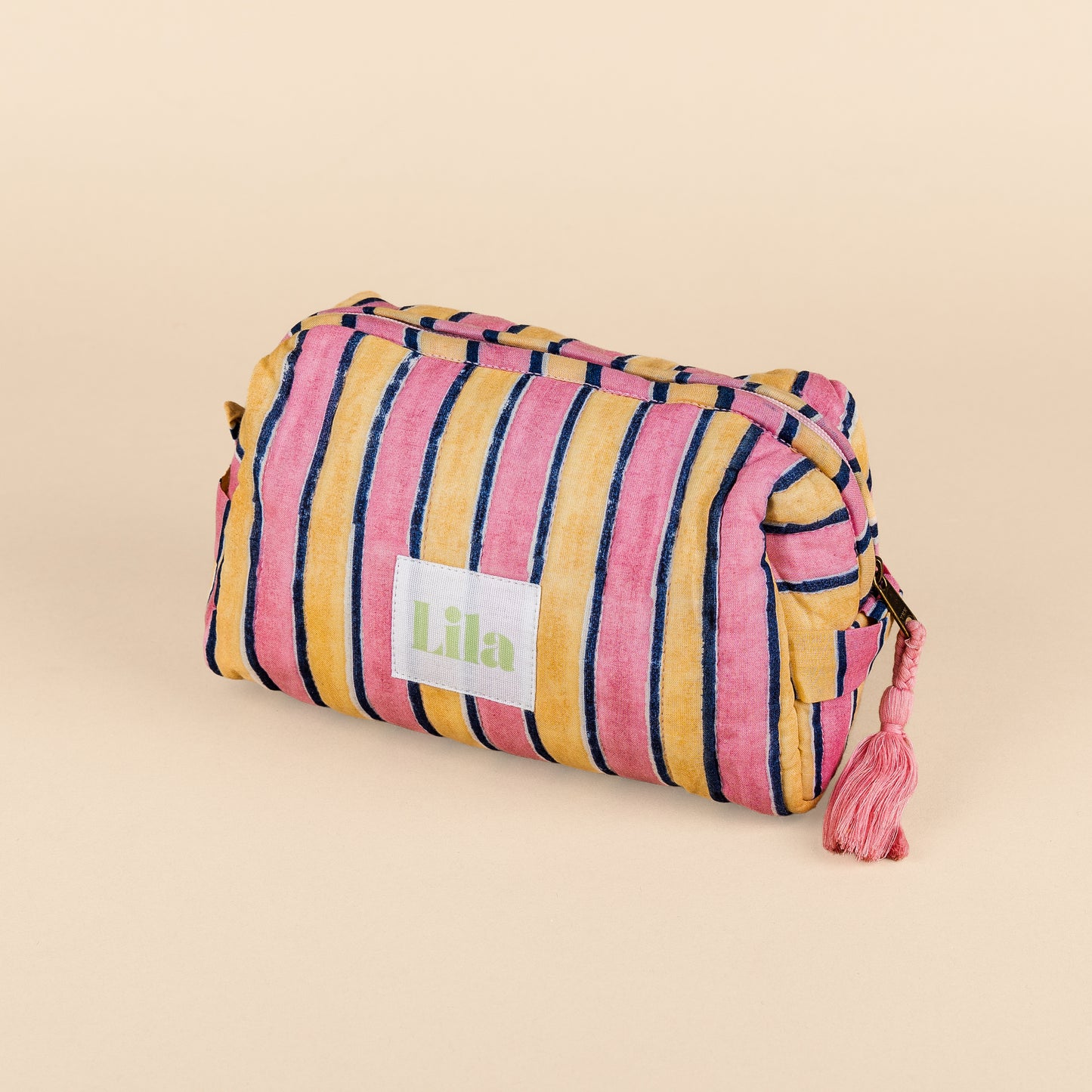 Trousse de toilette - Rayures - Rose - Jaune beurre - Set